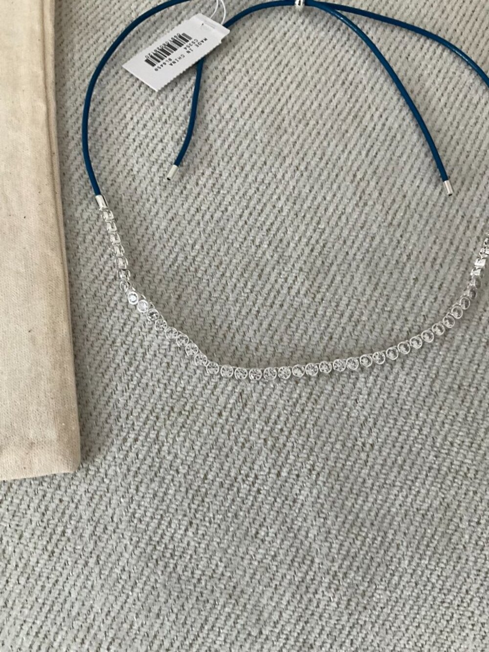 j.crew leather and cubic zirconia bezel-set tennis necklace. blue. item # cs354. - Picture 2 of 4